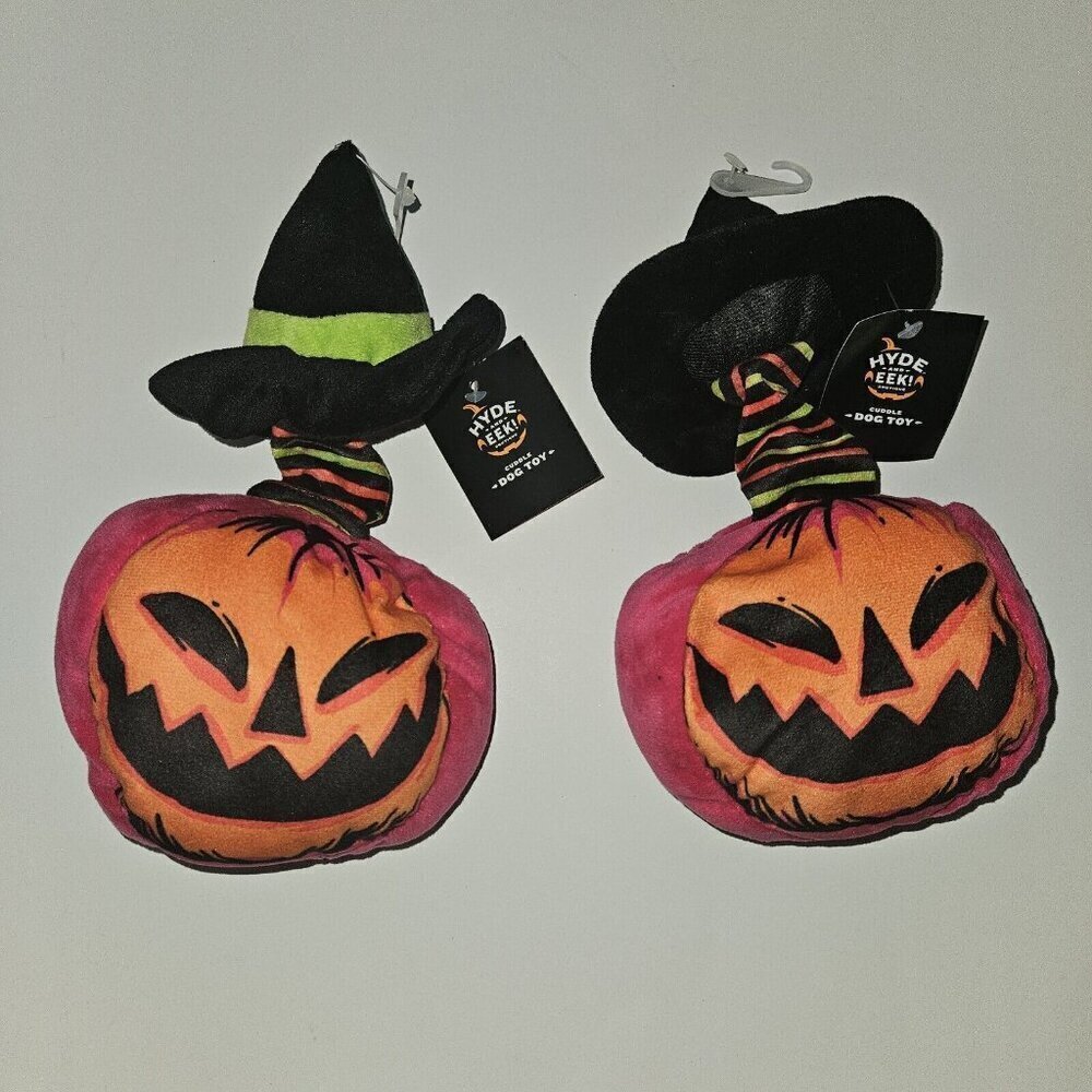 NWT 2 Halloween Dog Toys Lot Retro Bungee Pumpkin Plush Witch Hat Hyde & Eek